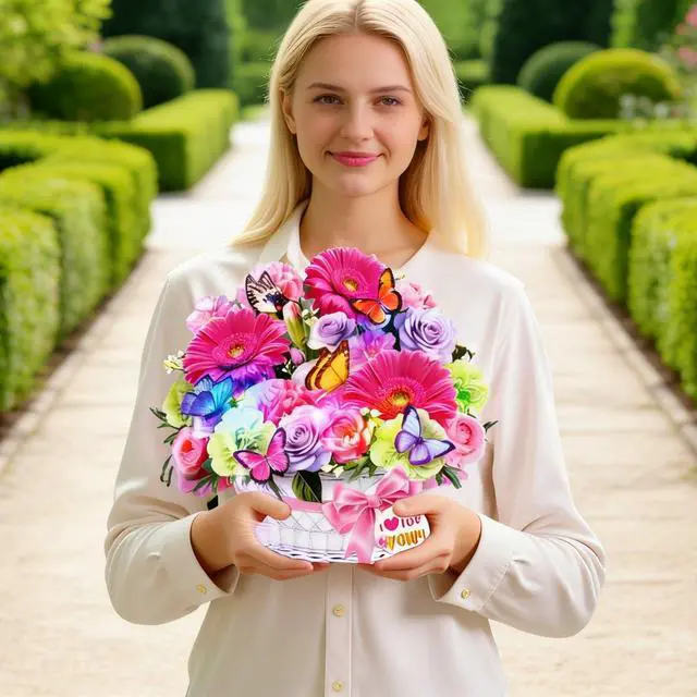 Alt view image 6 of 7 - Birthday Card For Women with Music Lights, 3D Pop Up Daisy Bouquet 10 Inch Life Size, Daisy Butterfly Forever Flower, Play Music,Lights Dance,Musical Birthday Cards/Gift For Mother,Mom,Grandma