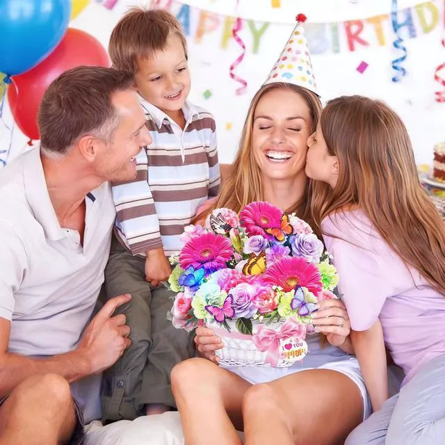 Alt view image 5 of 7 - Birthday Card For Women with Music Lights, 3D Pop Up Daisy Bouquet 10 Inch Life Size, Daisy Butterfly Forever Flower, Play Music,Lights Dance,Musical Birthday Cards/Gift For Mother,Mom,Grandma