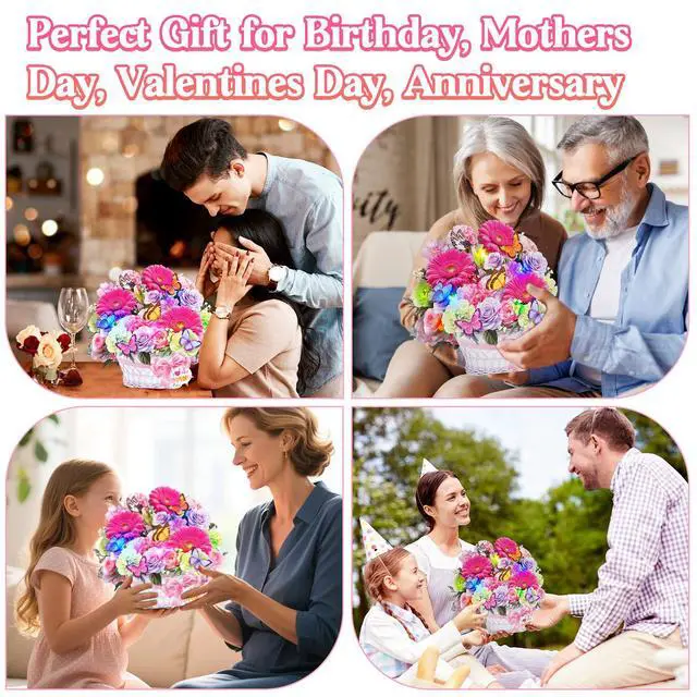 Alt view image 7 of 7 - Birthday Card For Women with Music Lights, 3D Pop Up Daisy Bouquet 10 Inch Life Size, Daisy Butterfly Forever Flower, Play Music,Lights Dance,Musical Birthday Cards/Gift For Mother,Mom,Grandma