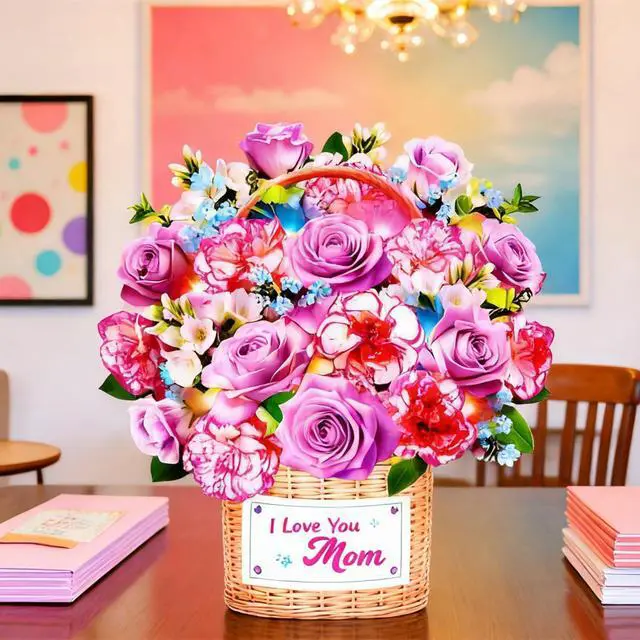 Alt view image 6 of 7 - Birthday Card For Women With Music Light, Pop Up Carnation Bouquet 10 Inch Life Size, Play Music, Lights Dance, 3D Paper Forever Flower, Musical Birthday Cards/Gift For Mother,Mom,Wife,Grandma