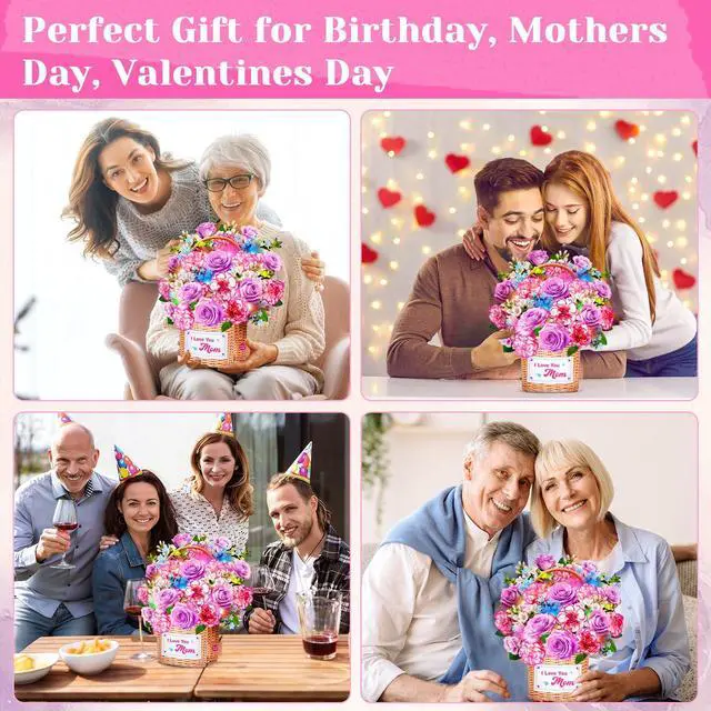 Alt view image 7 of 7 - Birthday Card For Women With Music Light, Pop Up Carnation Bouquet 10 Inch Life Size, Play Music, Lights Dance, 3D Paper Forever Flower, Musical Birthday Cards/Gift For Mother,Mom,Wife,Grandma