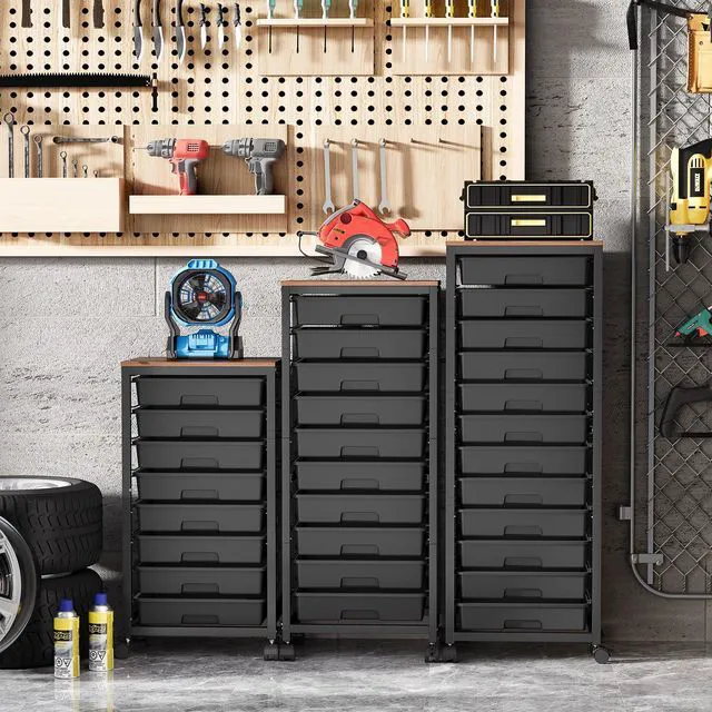 Alt view image 5 of 7 - Rolling Cart with 12 Drawers,Black Storage Cart with Wooden Tabletop and Wheels for Craft Organizer,Classroom,Office,Easy Assembly