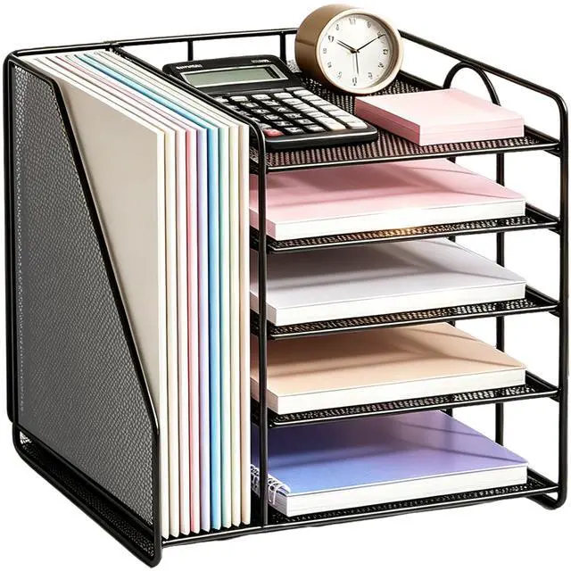Main image of Desk Organizer, 5-Tier Paper Organizer Letter Tray, Black Desk Organizers and Accessories, Office Desk Accessories & Workspace Organizers, Desktop File Organizer for Office Supplies