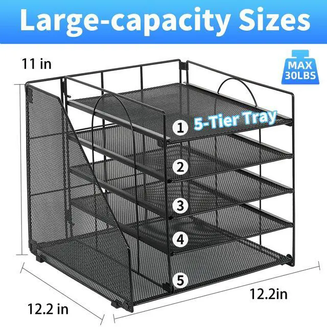 Alt view image 2 of 7 - Desk Organizer, 5-Tier Paper Organizer Letter Tray, Black Desk Organizers and Accessories, Office Desk Accessories & Workspace Organizers, Desktop File Organizer for Office Supplies