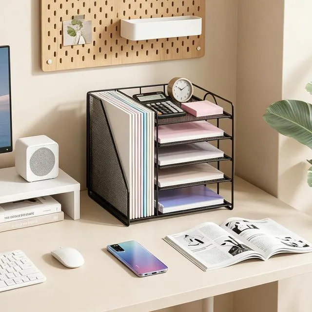 Alt view image 4 of 7 - Desk Organizer, 5-Tier Paper Organizer Letter Tray, Black Desk Organizers and Accessories, Office Desk Accessories & Workspace Organizers, Desktop File Organizer for Office Supplies