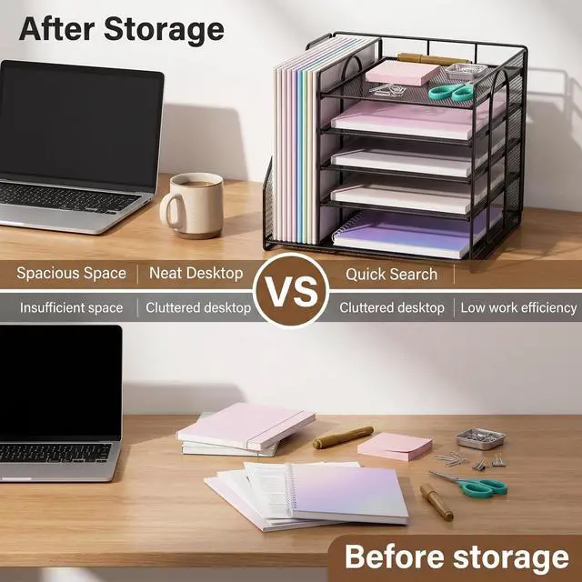 Alt view image 3 of 7 - Desk Organizer, 5-Tier Paper Organizer Letter Tray, Black Desk Organizers and Accessories, Office Desk Accessories & Workspace Organizers, Desktop File Organizer for Office Supplies