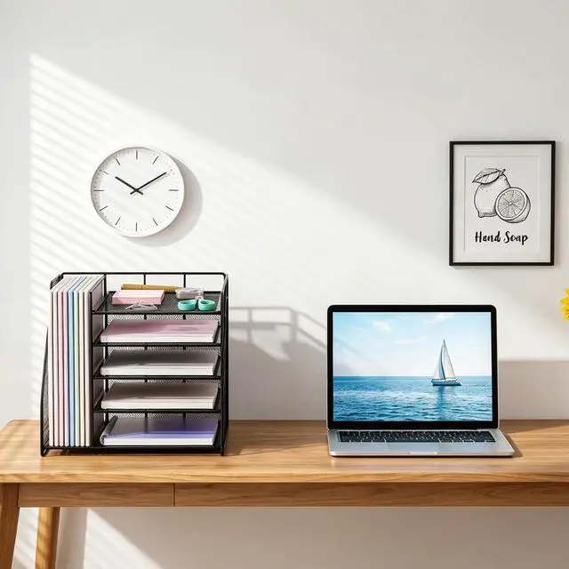 Alt view image 6 of 7 - Desk Organizer, 5-Tier Paper Organizer Letter Tray, Black Desk Organizers and Accessories, Office Desk Accessories & Workspace Organizers, Desktop File Organizer for Office Supplies