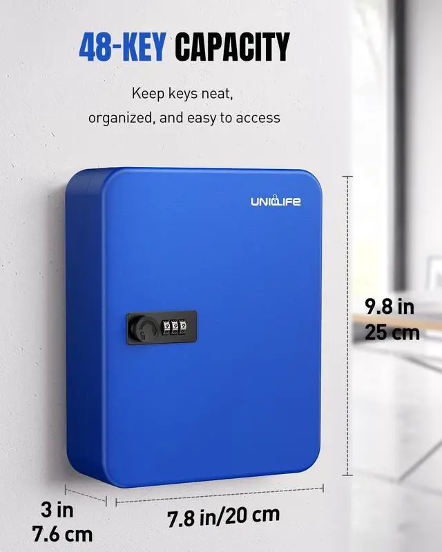 Alt view image 2 of 7 - 48 Keys Lock Box for Keys with Code, Wall Mount Key Lock Box with Code, Lockbox for Keys, Key Lockbox with Tags, Key Cabinet, Key Storage Box for Home Office & Company, Blue