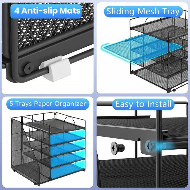 Alt view image 7 of 7 - Desk Organizer, 5-Tier Paper Organizer Letter Tray, Black Desk Organizers and Accessories, Office Desk Accessories & Workspace Organizers, Desktop File Organizer for Office Supplies