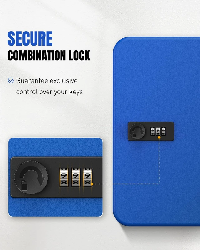 Alt view image 3 of 7 - 48 Keys Lock Box for Keys with Code, Wall Mount Key Lock Box with Code, Lockbox for Keys, Key Lockbox with Tags, Key Cabinet, Key Storage Box for Home Office & Company, Blue