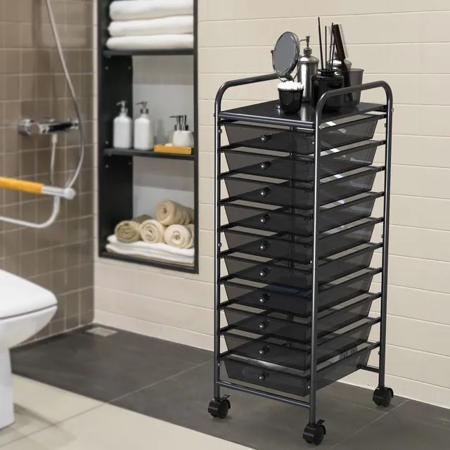Alt view image 4 of 7 - 10 Drawers Rolling Utility Cart Organizer, Black 1-Column, 36" Height, Lockable Wheels, for School, Office, Art Craft, and Paper Storage