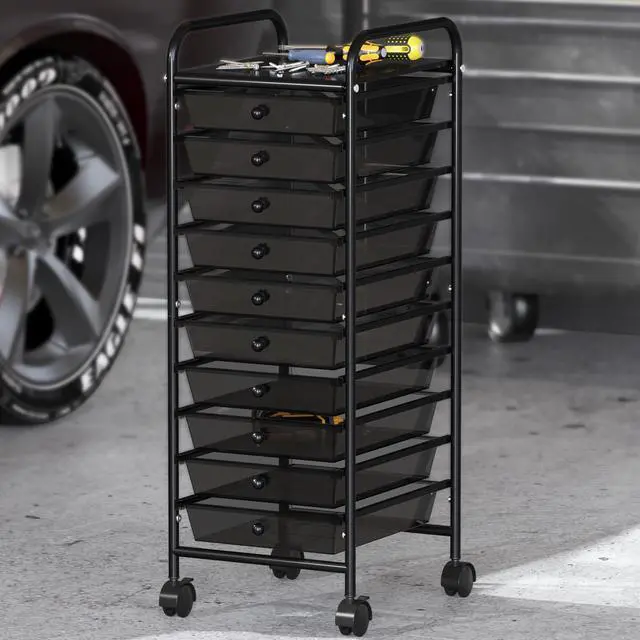 Alt view image 5 of 7 - 10 Drawers Rolling Utility Cart Organizer, Black 1-Column, 36" Height, Lockable Wheels, for School, Office, Art Craft, and Paper Storage