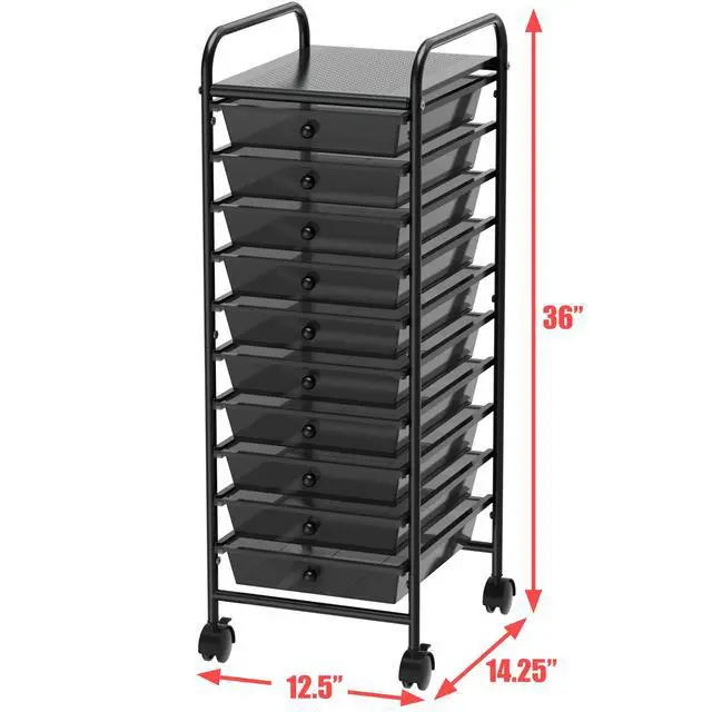 Alt view image 7 of 7 - 10 Drawers Rolling Utility Cart Organizer, Black 1-Column, 36" Height, Lockable Wheels, for School, Office, Art Craft, and Paper Storage