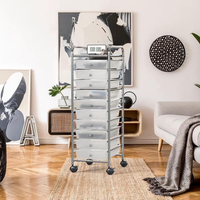 Alt view image 3 of 7 - 10 Drawers Rolling Utility Cart Organizer, Chrome 1-Column, 36" Height, Lockable Wheels, for School, Office, Art Craft, and Paper Storage