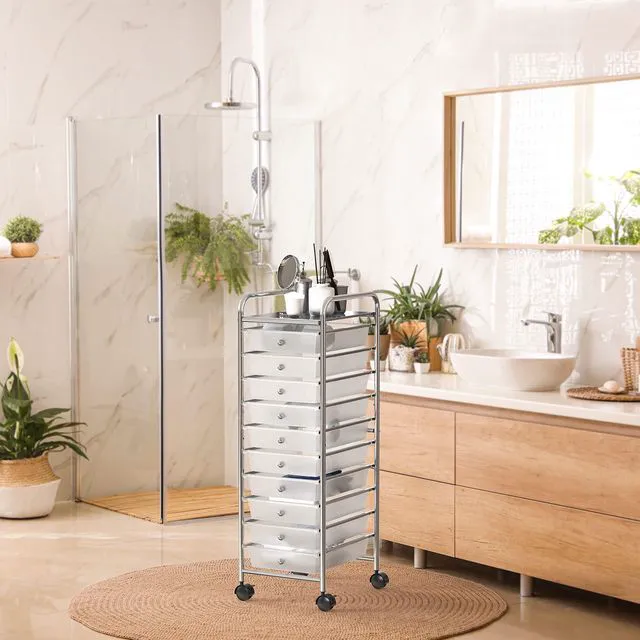 Alt view image 4 of 7 - 10 Drawers Rolling Utility Cart Organizer, Chrome 1-Column, 36" Height, Lockable Wheels, for School, Office, Art Craft, and Paper Storage