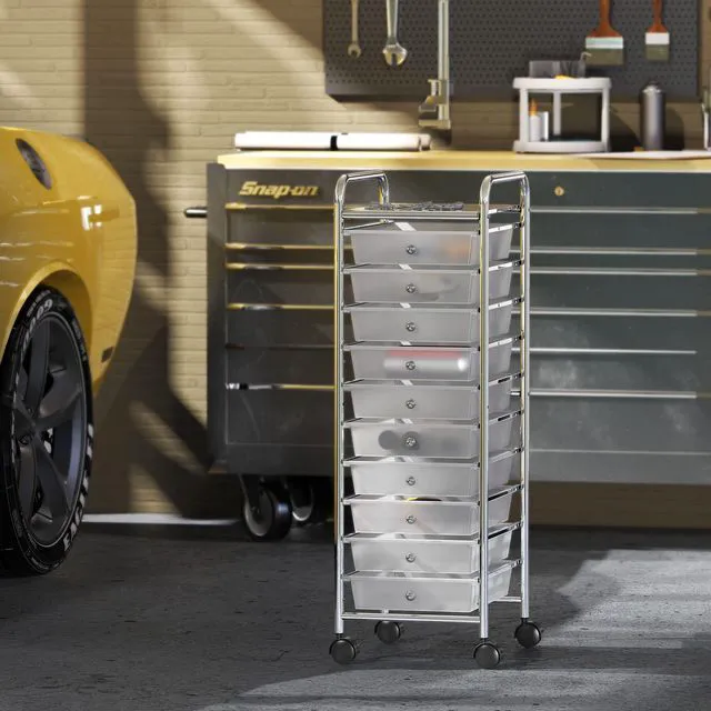 Alt view image 5 of 7 - 10 Drawers Rolling Utility Cart Organizer, Chrome 1-Column, 36" Height, Lockable Wheels, for School, Office, Art Craft, and Paper Storage