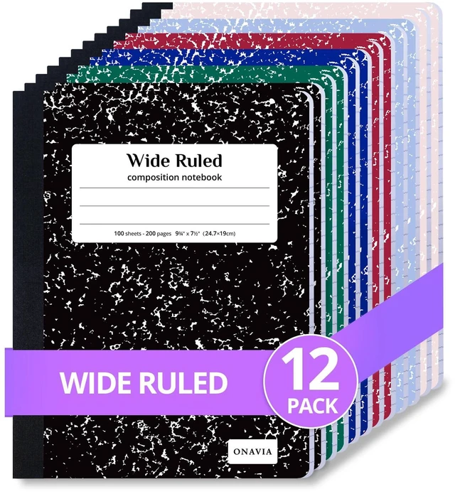 Main image of Composition Notebook Wide Ruled Bulk, 200 Pages, Marble Assorted 100 Sheets, 9.75 x 7.5 in, 12 Pack Wide Ruled Composition Notebooks, Durable Comp Book, Notebooks for School, Classroom