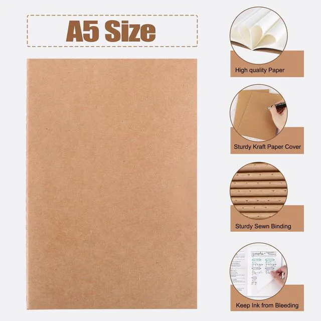Alt view image 3 of 7 - 80pcs Kraft Notebooks for Kids, Blank Journals Bulk, Sketch Books, 60 Pages Composition Notebook, 80gsm, 8.3x5.5 Inches, Travel Journal Set, for Travelers, Students and Office Supplies
