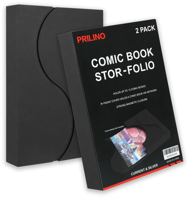 Main image of 2-Pack Black Comic Book Stor-Folio - Storage Box for Current and Silver Age Comics, Portable Folio With Strong Magnetic Closure, Ideal for Conventions