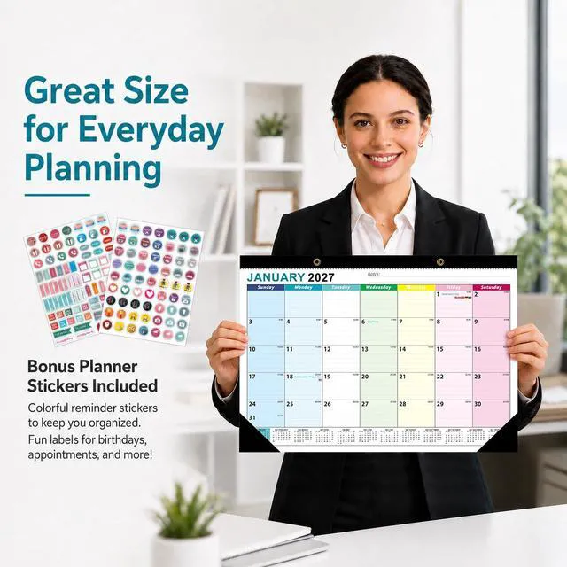 Alt view image 2 of 6 - Desk Calendar 2026-2027, 19 Month Jun 2026 - Dec 2027, 17x12in Desktop Calendar with Thick Paper, Large Blocks for Home & Office (2 Pack)