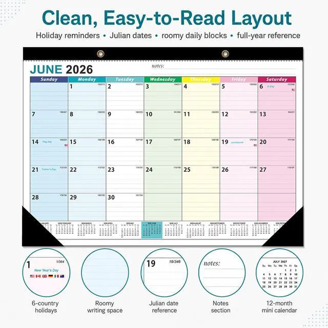 Alt view image 5 of 6 - Desk Calendar 2026-2027, 19 Month Jun 2026 - Dec 2027, 17x12in Desktop Calendar with Thick Paper, Large Blocks for Home & Office (2 Pack)