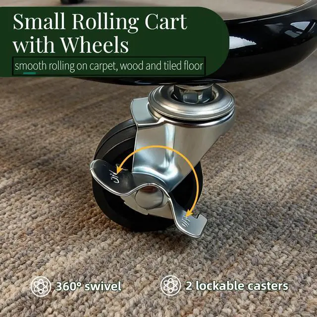 Alt view image 6 of 6 - 2 Tier Cart with Wheels Heavy Duty Metal Rolling Storage Cart for Under Desk Storage, Short Small Utility Shelf for Pantry Kitchen Bathroom Laundry, Home Organizer with Large Basket, Black