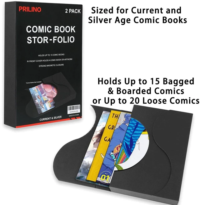 Alt view image 3 of 7 - 2-Pack Black Comic Book Stor-Folio - Storage Box for Current and Silver Age Comics, Portable Folio With Strong Magnetic Closure, Ideal for Conventions