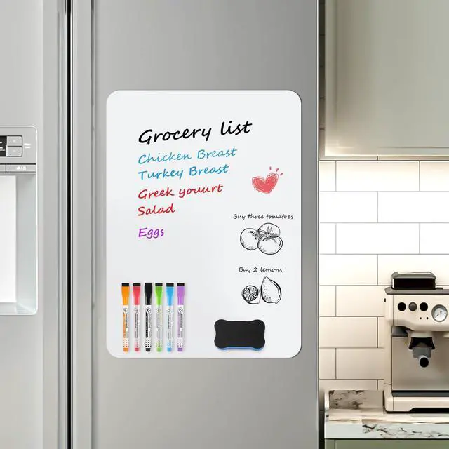 Alt view image 7 of 7 - Magnetic Dry Erase Board for Fridge, 20 x 13 Inch, Markers Included Strong Magnetic Backing, Stain Resistant Surface, Easy to Write and Erase, Ideal for To-do Lists, Includes 6 Markers 1 Erase