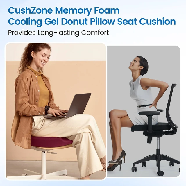 Alt view image 4 of 7 - Donut Pillow Seat Cushion, Cooling Gel Memory Foam Chair Cushion, Red Office, Home & Car Seat Cushion, Butt Pillow for Tailbone Pain Relief, Hemorrhoids and Everyday Sitting Comfort