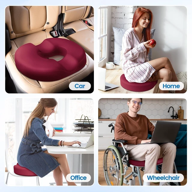 Alt view image 7 of 7 - Donut Pillow Seat Cushion, Cooling Gel Memory Foam Chair Cushion, Red Office, Home & Car Seat Cushion, Butt Pillow for Tailbone Pain Relief, Hemorrhoids and Everyday Sitting Comfort