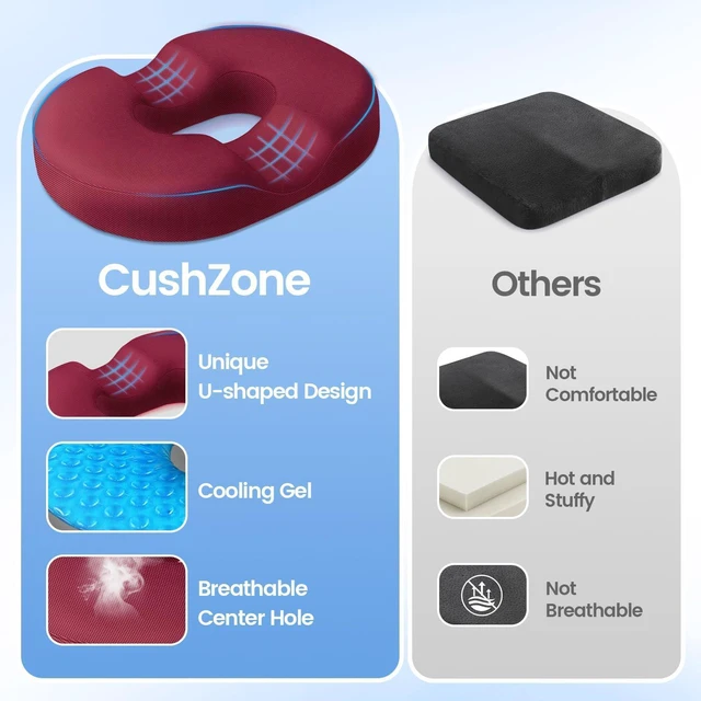 Alt view image 5 of 7 - Donut Pillow Seat Cushion, Cooling Gel Memory Foam Chair Cushion, Red Office, Home & Car Seat Cushion, Butt Pillow for Tailbone Pain Relief, Hemorrhoids and Everyday Sitting Comfort