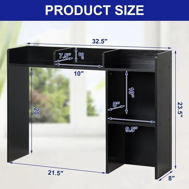 Alt view image 3 of 6 - Dorm Desk Bookshelf Desk Hutch Organizer with 5 Shelves and 3 Tier Desktop Hutch Storage Organizer for College Dorm Home Office Supply, 32.5 x 23.5 x 8 Inch(Black)