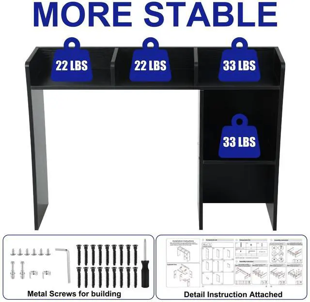 Alt view image 4 of 6 - Dorm Desk Bookshelf Desk Hutch Organizer with 5 Shelves and 3 Tier Desktop Hutch Storage Organizer for College Dorm Home Office Supply, 32.5 x 23.5 x 8 Inch(Black)