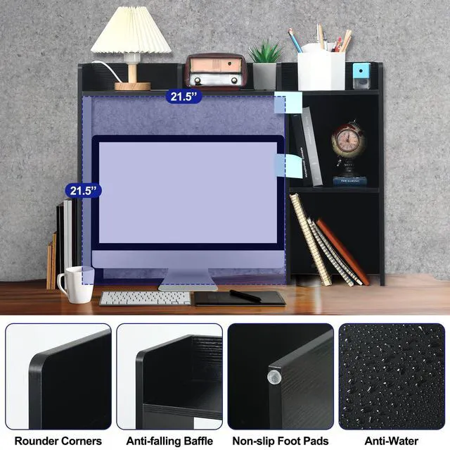 Alt view image 5 of 6 - Dorm Desk Bookshelf Desk Hutch Organizer with 5 Shelves and 3 Tier Desktop Hutch Storage Organizer for College Dorm Home Office Supply, 32.5 x 23.5 x 8 Inch(Black)