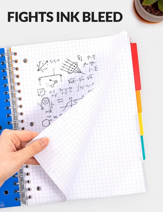 Alt view image 7 of 7 - Graph Paper Notebook 4x4 Grid Ruled 300 Pages, 5 Tabbed Pocket Dividers, 8"x10.5", 3 Hole Punched, Durable PP Cover Spiral Grid Notebook for Engineering, Work, School, Black