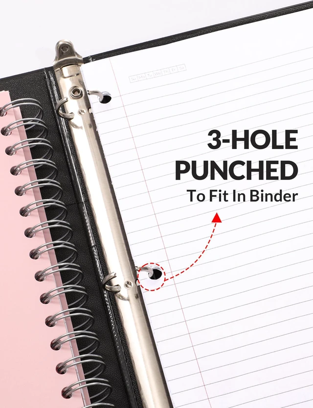 Alt view image 7 of 7 - Spiral Notebooks for Work with Removable Dividers & Tabs College Ruled 5 Subject, 300 Pages, 3 Hole Punched, Durable PP Cover, 8"x10.5" Notebooks for Office or School, Pink