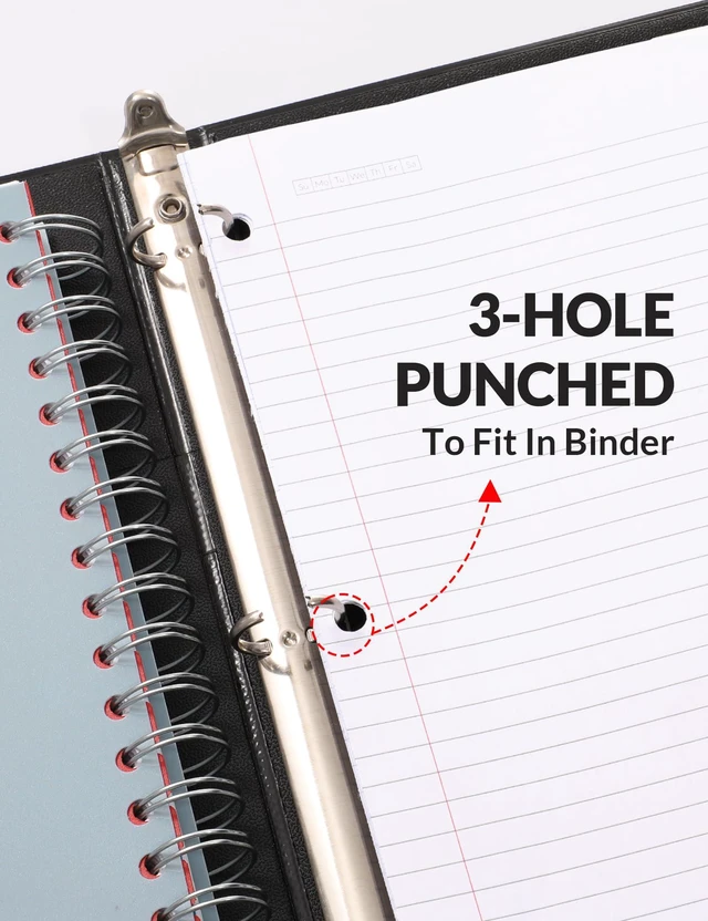 Alt view image 7 of 7 - Spiral Notebooks for Work with Removable Dividers & Tabs College Ruled 5 Subject, 300 Pages, 3 Hole Punched, Durable PP Cover, 8"x10.5" Notebooks for Office or School, Grey Blue