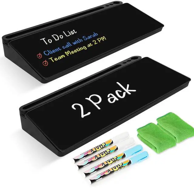 Main image of 2 Pack Desktop Glass Whiteboard with Storage, Desk White Board Stand Black Computer Keyboard Stand, Office Desk Organizers and Accessories with Drawer, To Do Memo Notepad, Home School Supplies