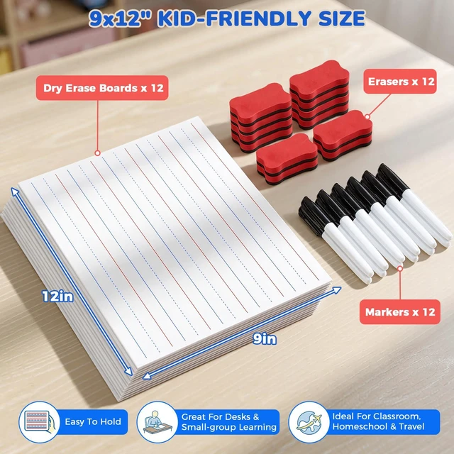 Alt view image 7 of 7 - 12 Pack Magnetic Dry Erase Lap Boards, Lined and Blank, 9 x 12 in 12 pack double sided 9 x 12 boards pair a lined side with a blank side for reusable writing practice