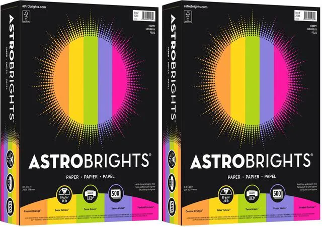 Main image of Astrobrights(R) Bright Color Paper, 8 1/2in. x 11in., 24 Lb, Assorted Colors, Ream Of 500 Sheets, 21289, (Pack of 2)
