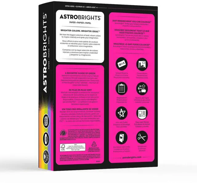 Alt view image 3 of 5 - Astrobrights(R) Bright Color Paper, 8 1/2in. x 11in., 24 Lb, Assorted Colors, Ream Of 500 Sheets, 21289, (Pack of 2)