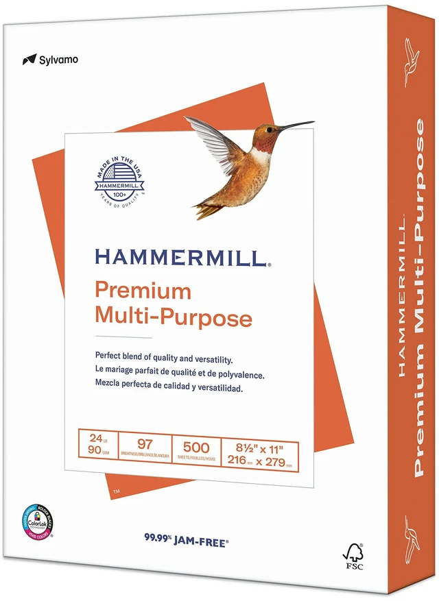 Main image of Printer Paper, Premium Multipurpose Paper 24 lb, 8.5 x 11-97 Bright, Made in the USA, 105810R - 1 Ream (500 Sheets)