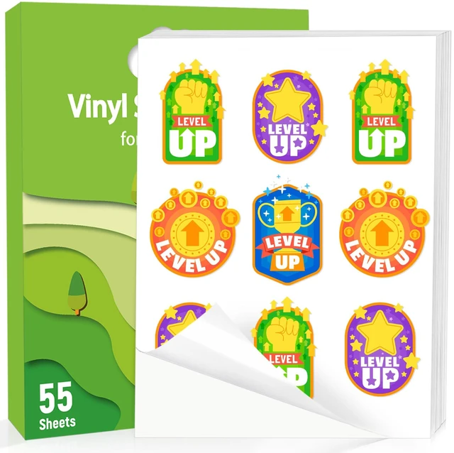 Main image of Glossy Printable Vinyl Sticker Paper for Printer, 55 Sheets Waterproof Decal for Inkjet & Laser Printers, Compatible with Cricut, 8.5"x11" White for Gift Decor & Promotional Labels