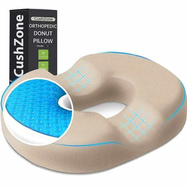 Main image of Donut Pillow Seat Cushion, Cooling Gel Memory Foam Chair Cushion, Khaki Office, Home & Car Seat Cushion, Butt Pillow for Tailbone Pain Relief, Hemorrhoids and Everyday Sitting Comfort