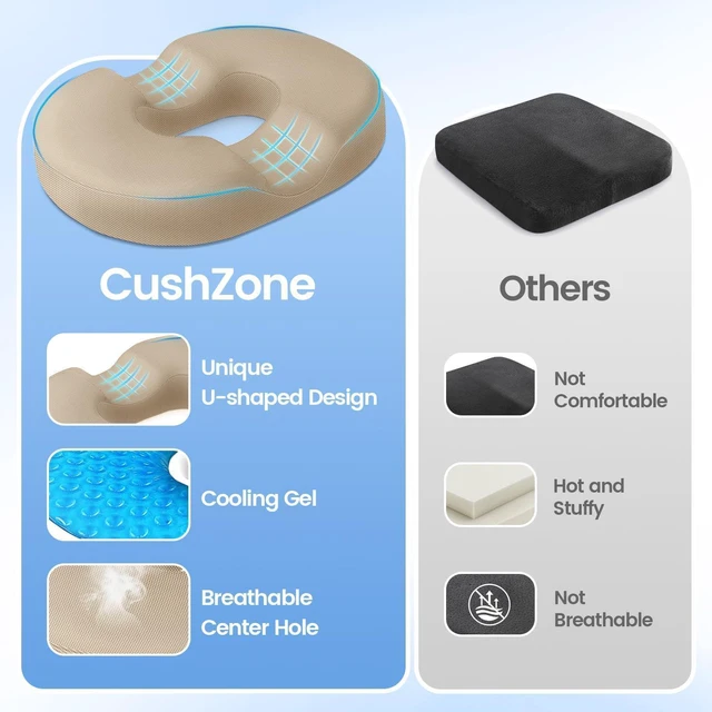 Alt view image 5 of 7 - Donut Pillow Seat Cushion, Cooling Gel Memory Foam Chair Cushion, Khaki Office, Home & Car Seat Cushion, Butt Pillow for Tailbone Pain Relief, Hemorrhoids and Everyday Sitting Comfort