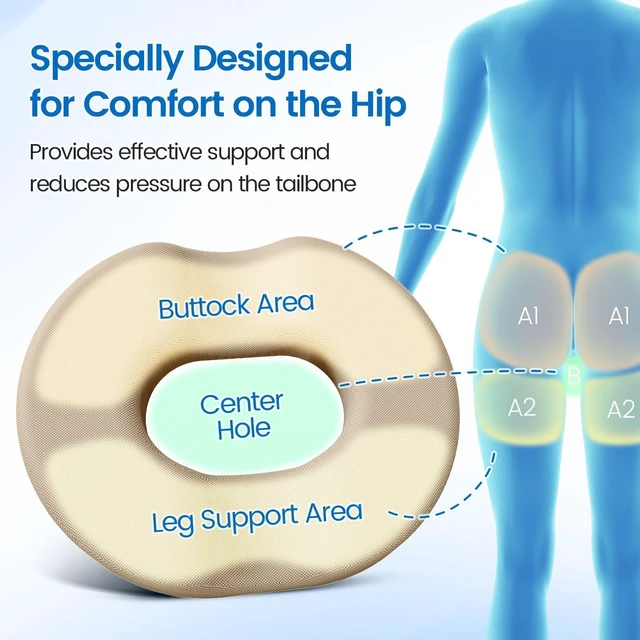 Alt view image 6 of 7 - Donut Pillow Seat Cushion, Cooling Gel Memory Foam Chair Cushion, Khaki Office, Home & Car Seat Cushion, Butt Pillow for Tailbone Pain Relief, Hemorrhoids and Everyday Sitting Comfort