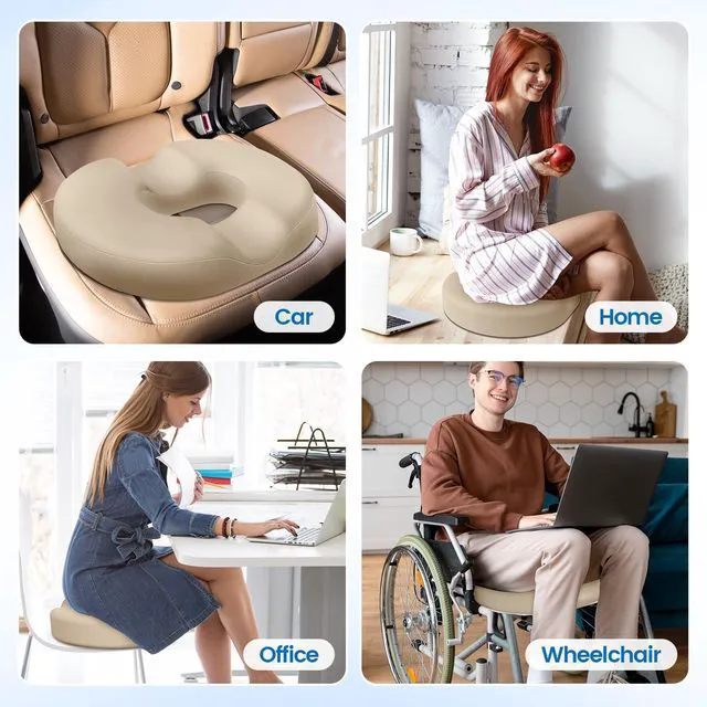 Alt view image 7 of 7 - Donut Pillow Seat Cushion, Cooling Gel Memory Foam Chair Cushion, Khaki Office, Home & Car Seat Cushion, Butt Pillow for Tailbone Pain Relief, Hemorrhoids and Everyday Sitting Comfort