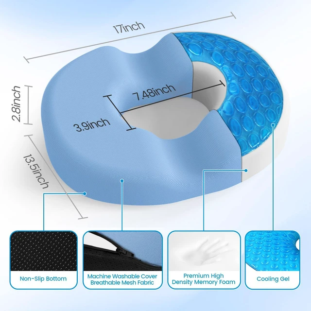 Alt view image 2 of 7 - Donut Pillow Seat Cushion, Cooling Gel Memory Foam Chair Cushion,Light Blue Office, Home & Car Seat Cushion, Butt Pillow for Tailbone Pain Relief, Hemorrhoids and Everyday Sitting Comfort