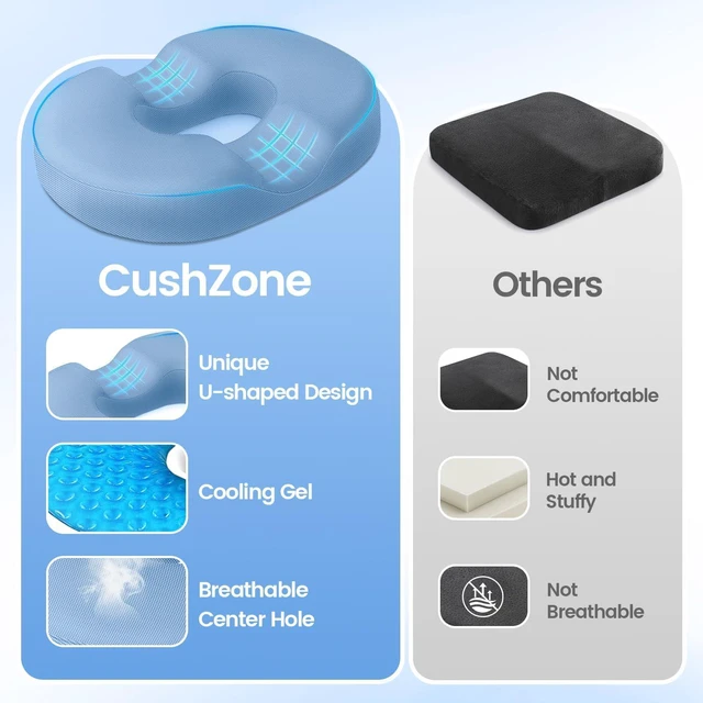 Alt view image 5 of 7 - Donut Pillow Seat Cushion, Cooling Gel Memory Foam Chair Cushion,Light Blue Office, Home & Car Seat Cushion, Butt Pillow for Tailbone Pain Relief, Hemorrhoids and Everyday Sitting Comfort