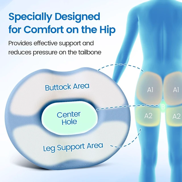 Alt view image 6 of 7 - Donut Pillow Seat Cushion, Cooling Gel Memory Foam Chair Cushion,Light Blue Office, Home & Car Seat Cushion, Butt Pillow for Tailbone Pain Relief, Hemorrhoids and Everyday Sitting Comfort
